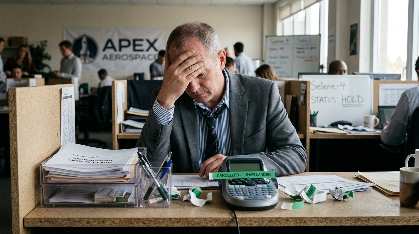 Apex Aerospace Cancels Lunar Lander Mission After Exceeding Annual Label Maker Tape Budget — The $1.2 billion mission was scrubbed after strict corporate procurement rules prevented the purchase of critical console labeling supplies.