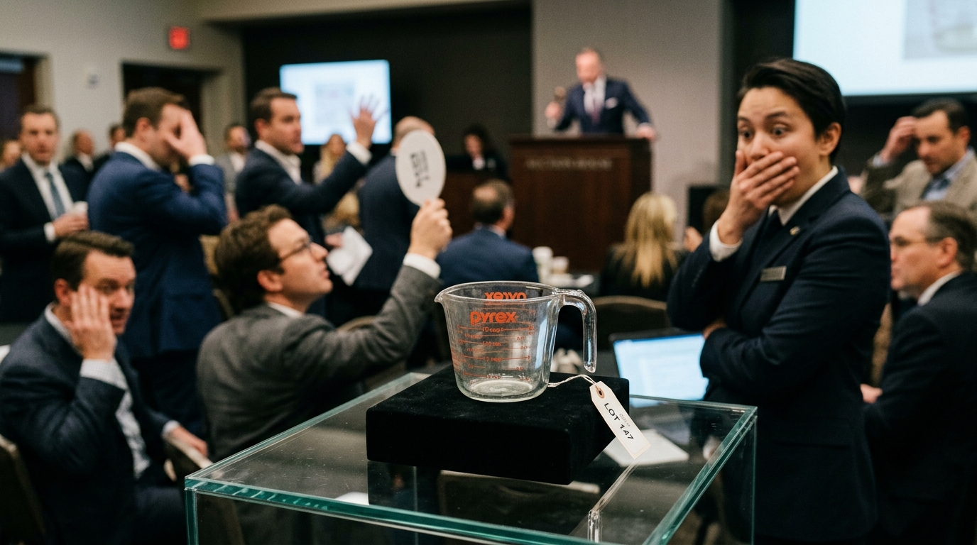 Vander & Croft Sells Ordinary Kitchen Measuring Cup For $2.4 Million After Cataloging Error — The mass-produced borosilicate vessel, left on a counter by an estate photographer, was cataloged as a 'monumental study in volumetric constraint.'