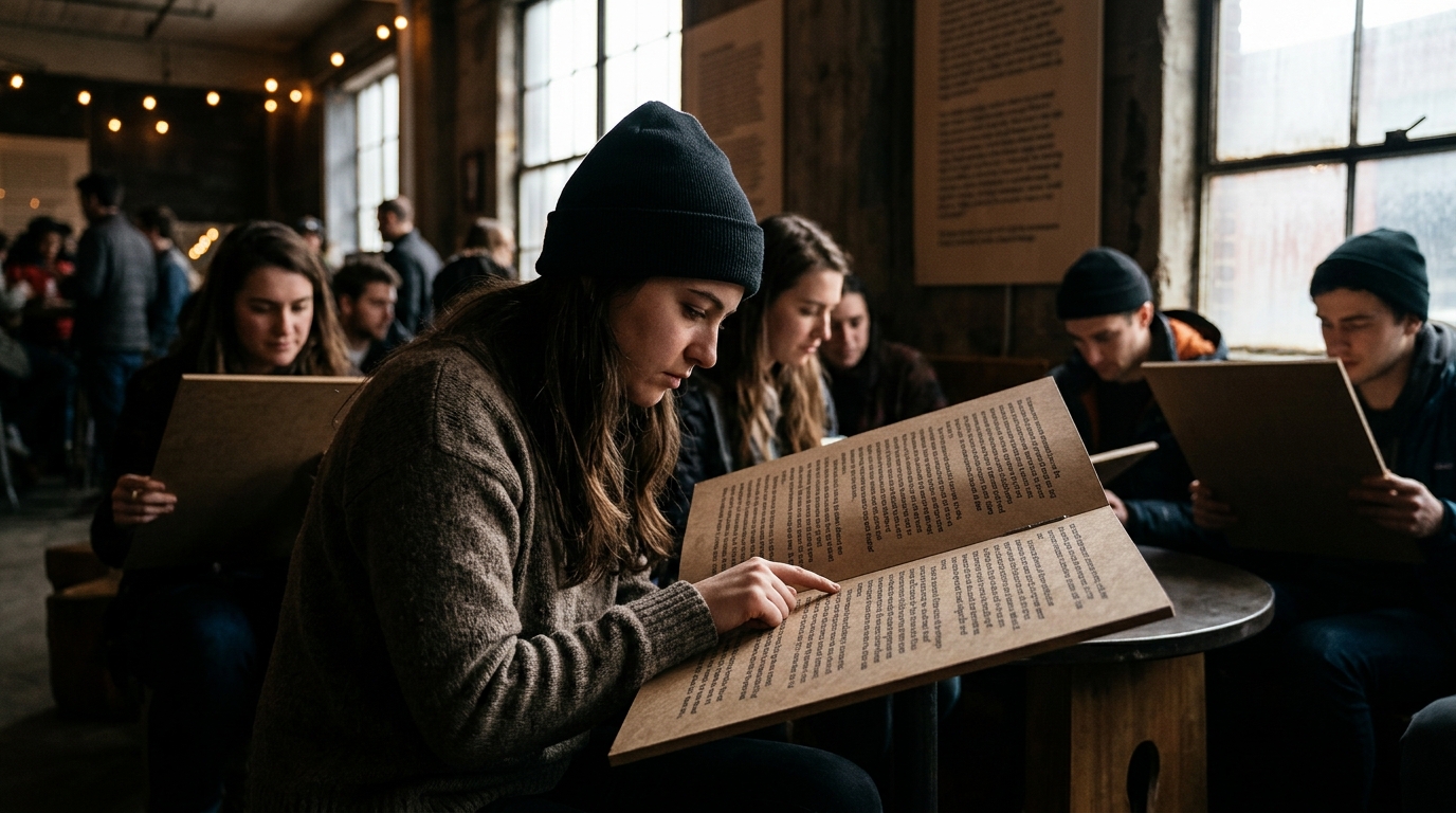 Brooklyn 'Static-Text' Lounges Gain Popularity Among Youth Seeking Zero-Refresh Entertainment — Boutique spaces charge $45 an hour for 'tactile scrolling' through un-networked, non-volatile paper modules.