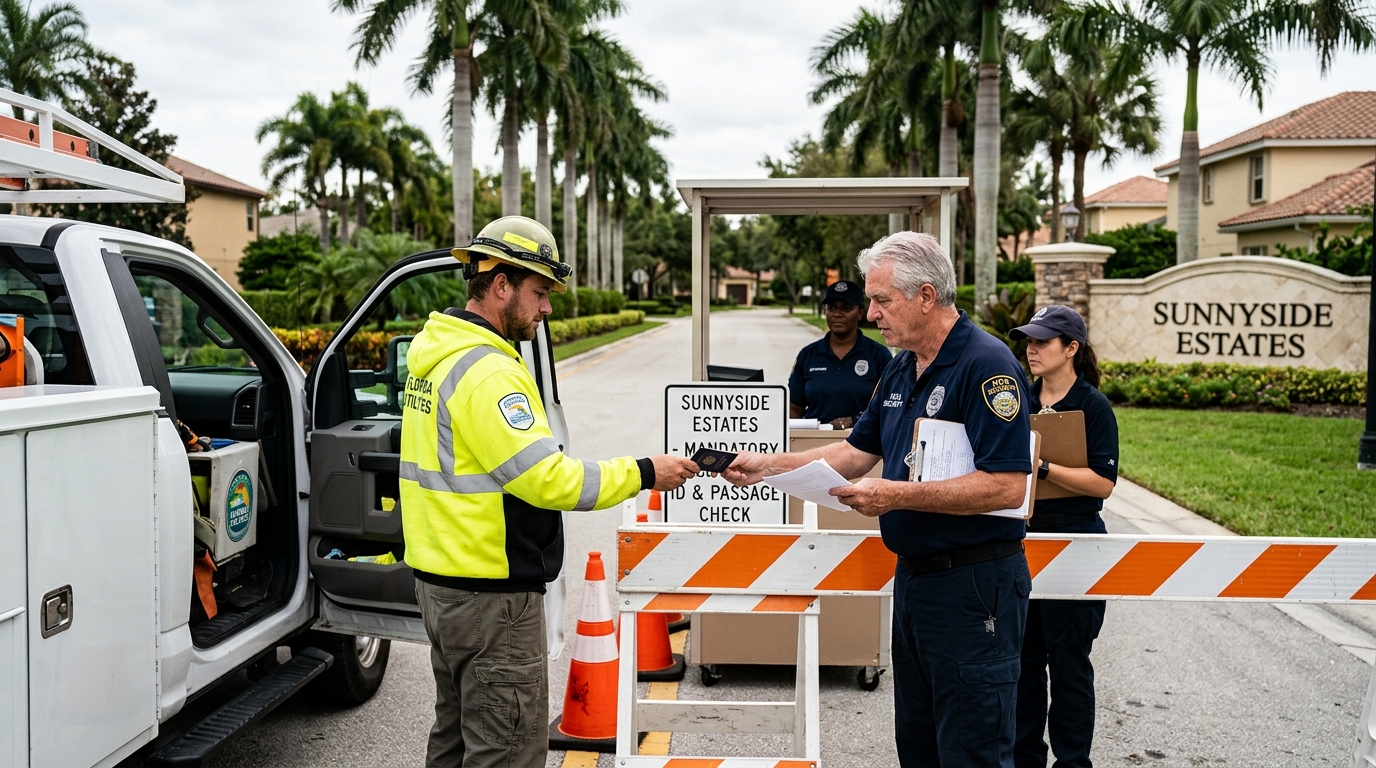 Florida HOA Establishes Border Checkpoint, Demands Passports From Municipal Utility Workers — The Whispering Pines Board of Directors cites a 1994 covenants loophole to assert sovereign control over its cul-de-sacs.
