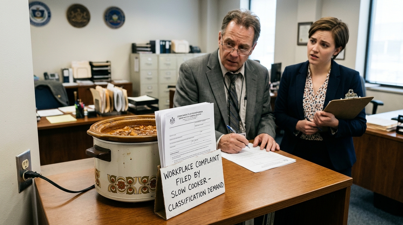 Pennsylvania Labor Department Reviews Workplace Complaint Filed by Slow Cooker — A 2014 manual appliance has petitioned for independent contractor status, citing the psychological toll of unsupervised eight-hour shifts.