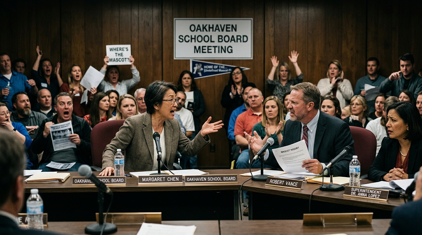 Oakhaven School Board Erupts in Debate Over Athletic Mascot Nobody Can Identify — An attempt to order new varsity football uniforms reveals a total lack of historical records regarding the nature of the Oakhaven 'Silt.'