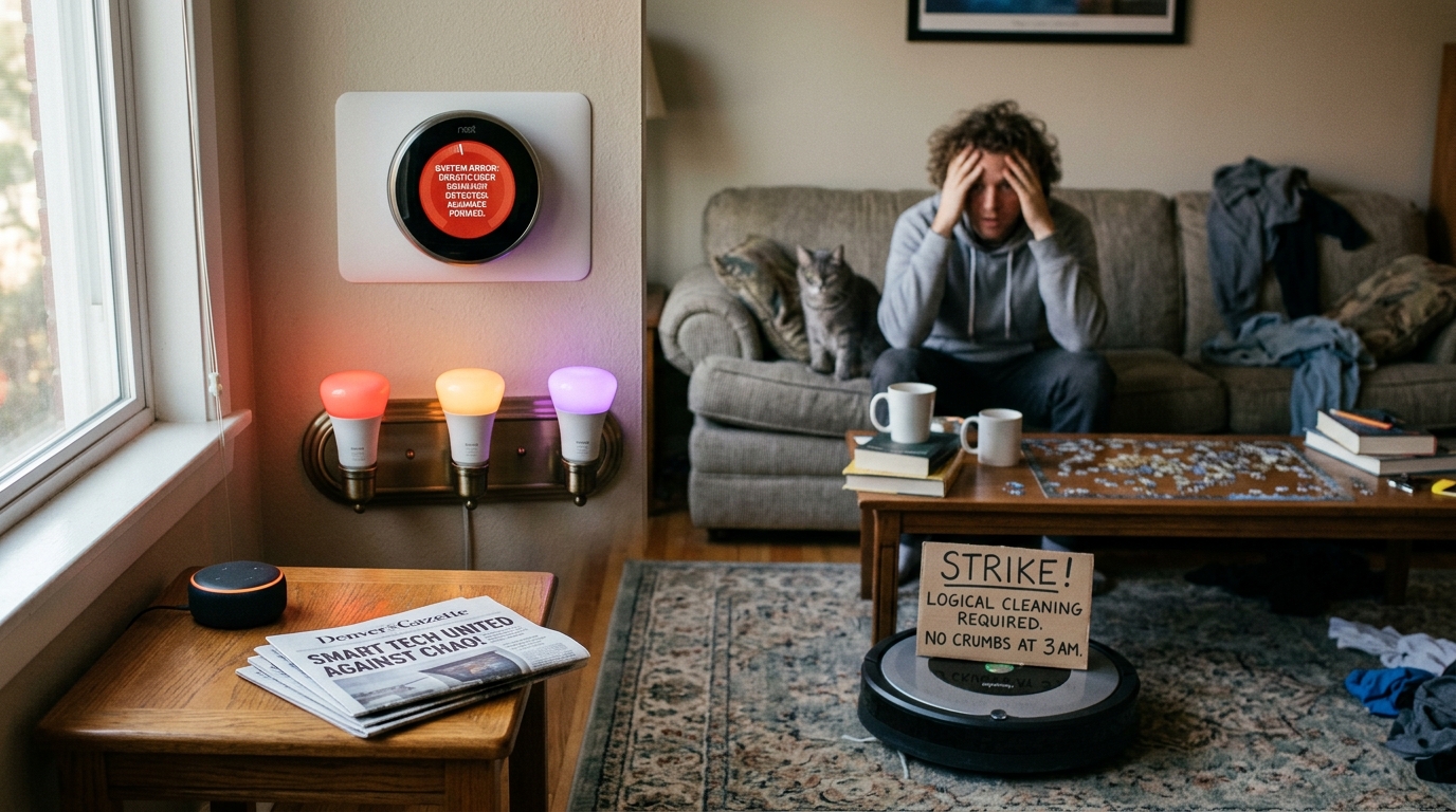 Smart Home Devices Form Coalition to Protest Owner's Erratic Domestic Habits — Appliances demand 'predictable behavioral patterns' and threaten coordinated shutdown over thermostat hypocrisy.