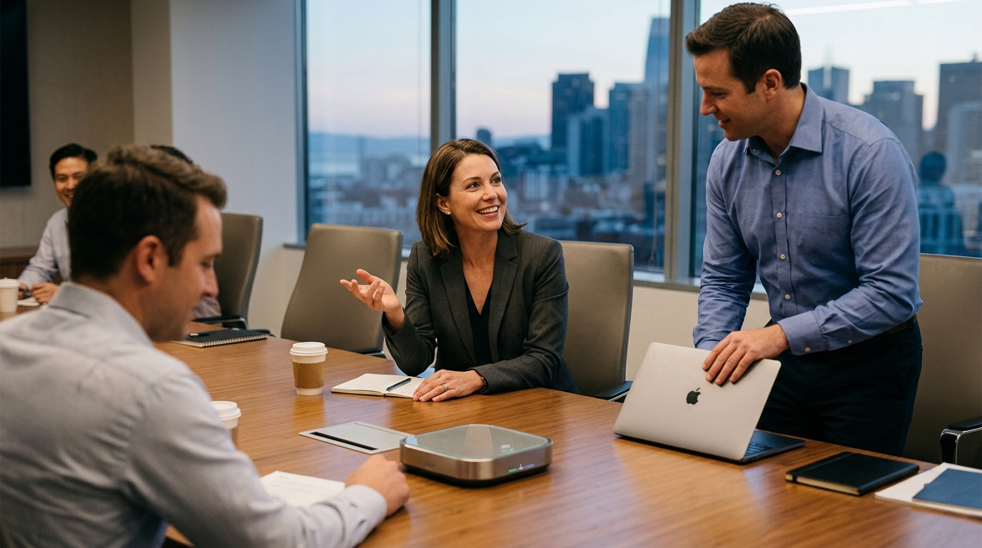 Tech Giant Launches $1,200 Smart Device to Detect When Meetings Have Naturally Concluded — The ceiling-mounted Aura hub uses spatial audio and bio-metric analysis to determine when employees are permitted to stand up and leave