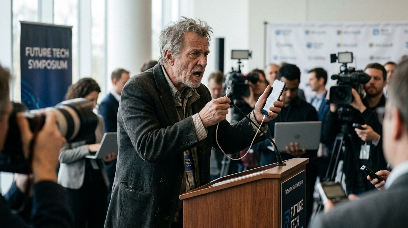 Time Traveler Expresses Deep Disappointment Over Structural Integrity of Modern USB-C Ports — Dr. Marcus Vance, arriving from 2091, spent the majority of his historic CERN briefing criticizing the lateral wiggle of contemporary charging cables.