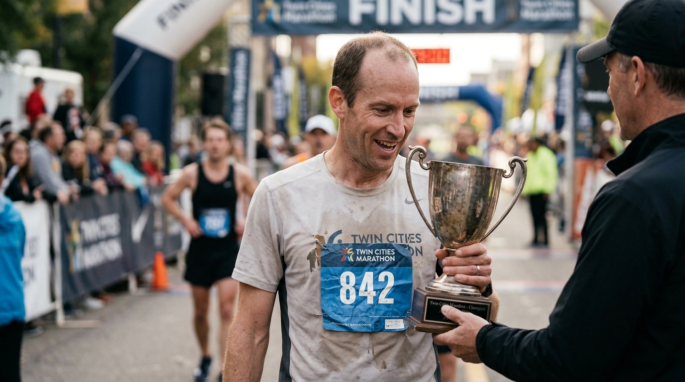 Twin Cities Marathon Names 842nd-Place Finisher Champion After Top 841 Runners Disqualified for Bib Creasing — Organizers cite strict rules governing safety-pin symmetry and sponsor logo flat-surface visibility